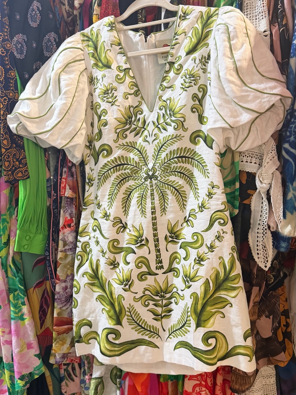 NEW Farm Rio White and Green Floral V-Neck Mini Dress Sz S - Picture 4 of 6